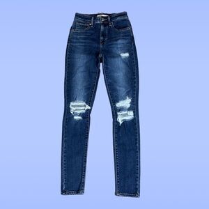 Levi’s 721 High Rise Skinny Jeans Distressed Dark Wash Size 25